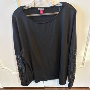 Vince Camuto Elegant Black Lace Sleeve Women's Top XXL